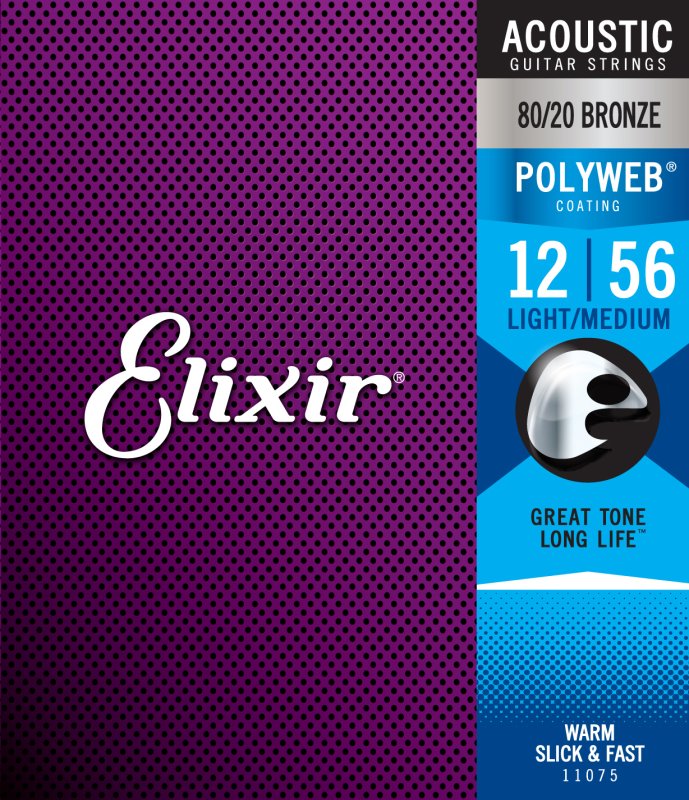 ELIXIR - Light-Medium Acoustic 80/20 Bronze With Polyweb Coating (.012 - .056)