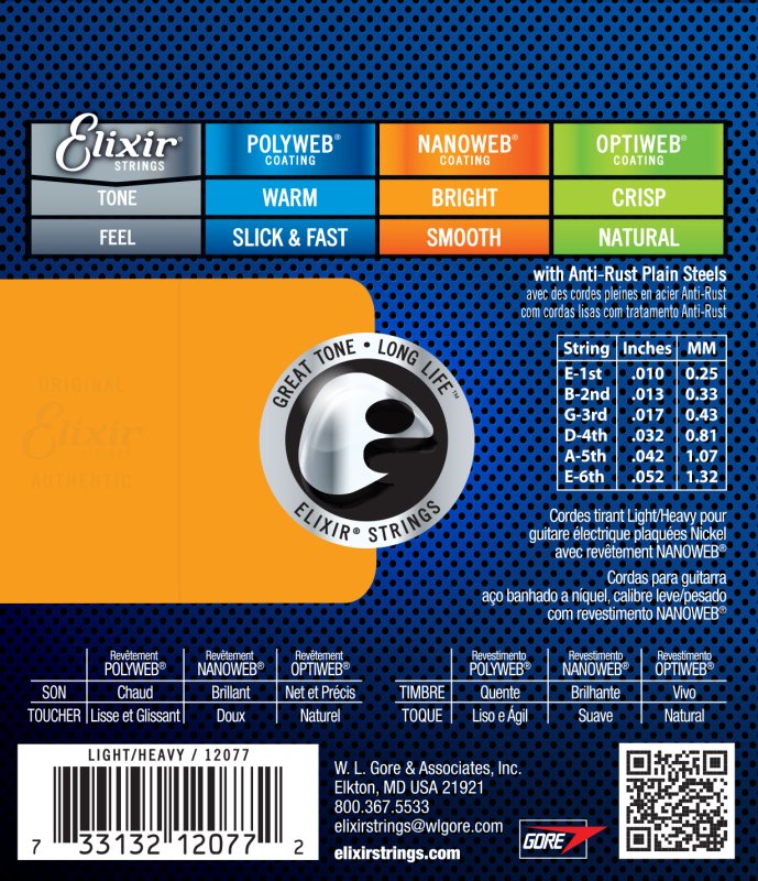 ELIXIR - Light-Heavy Electric Nickel Plated Steel With Nanoweb Coating (.010 - .052)