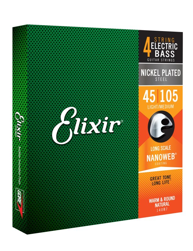 ELIXIR - 4-String Light/Medium, Extra Long Scale Electric Bass Nickel Plated Steel With Nanoweb (.045 - .105)