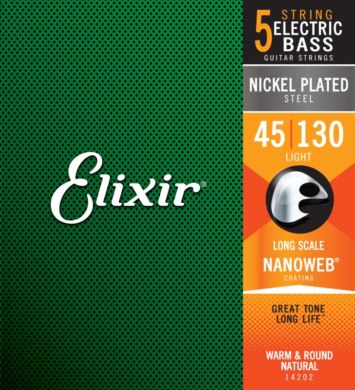 ELIXIR - 5-String Light, Long Scale Electric Bass Nickel Plated Steel With Nanoweb Coating .045-.130