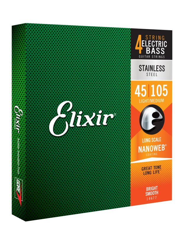 ELIXIR - 4-String Light/Medium, Long Scale Electric Bass Stainless Steal With Nanoweb Coating .045 - .105