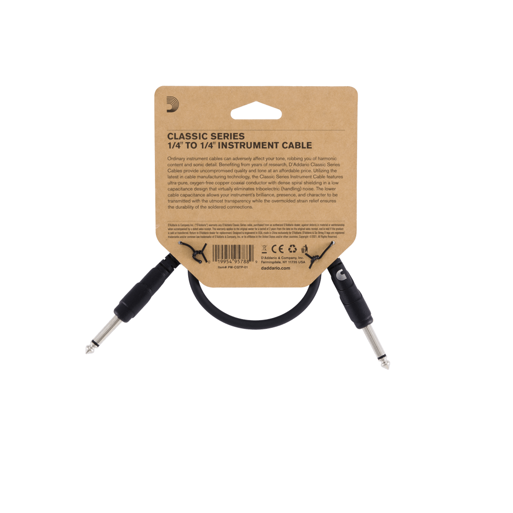 D'Addario - Classic Series Patch Cable - Straight to Straight, 1ft- PW-CGTP-01