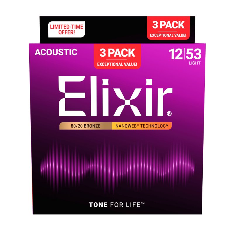 Elixir Acoustic 80/20 Bronze w/ NANOWEB® Coating - 3Pk 11052