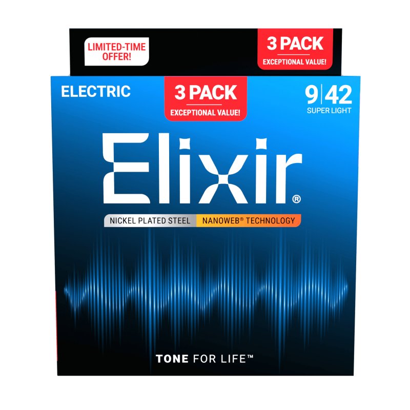 Elixir Electric Nickel Plated Steel w/ NANOWEB® Technology - 3Pk 12052