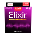 Elixir Acoustic Phosphor Bronze w/ NANOWEB® Technology - 3Pk 16052