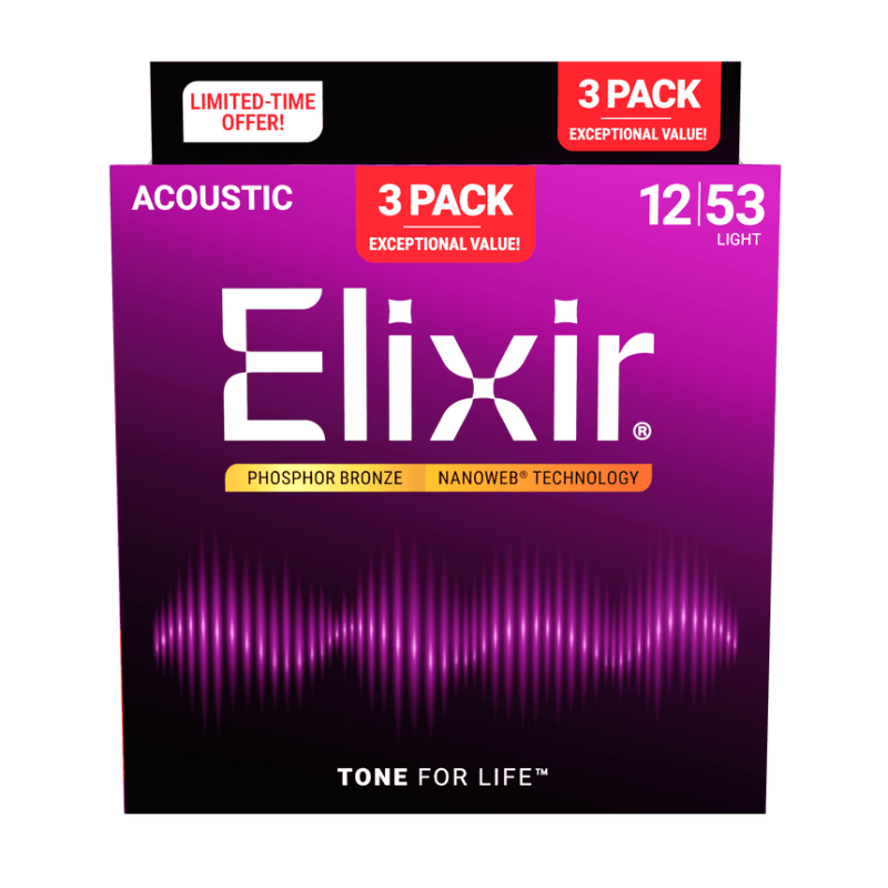 Elixir Acoustic Phosphor Bronze w/ NANOWEB® Technology - 3Pk 16052