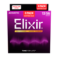Elixir Acoustic Phosphor Bronze w/ NANOWEB® Technology - 3Pk 16102