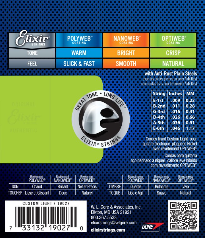 ELIXIR - Electric Custom Light Nickel Plated Steel With Optiweb™ Coating  .009 - .046