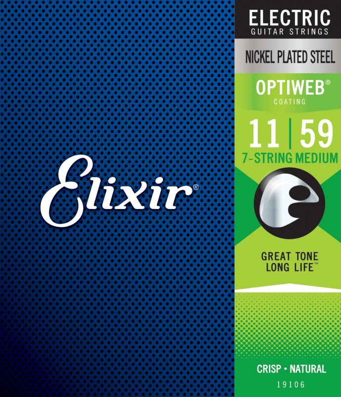 ELIXIR - Optiweb Coated Nickel Plated Electric 7-String Guitar Strings Medium, 11-59