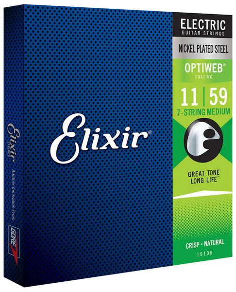 ELIXIR - Optiweb Coated Nickel Plated Electric 7-String Guitar Strings Medium, 11-59
