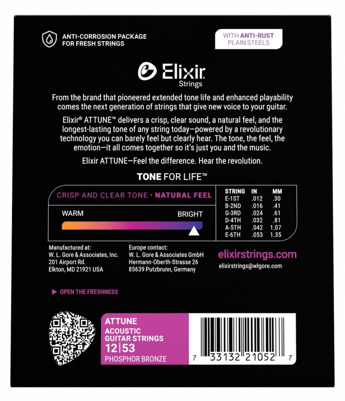 ELIXIR - Attune Phosphor Bronze Acoustic Guitar String Light 012-053