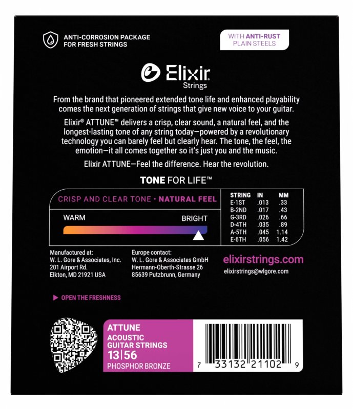 ELIXIR - Attune Phosphor Bronze Acoustic Guitar Strings Medium 013-053