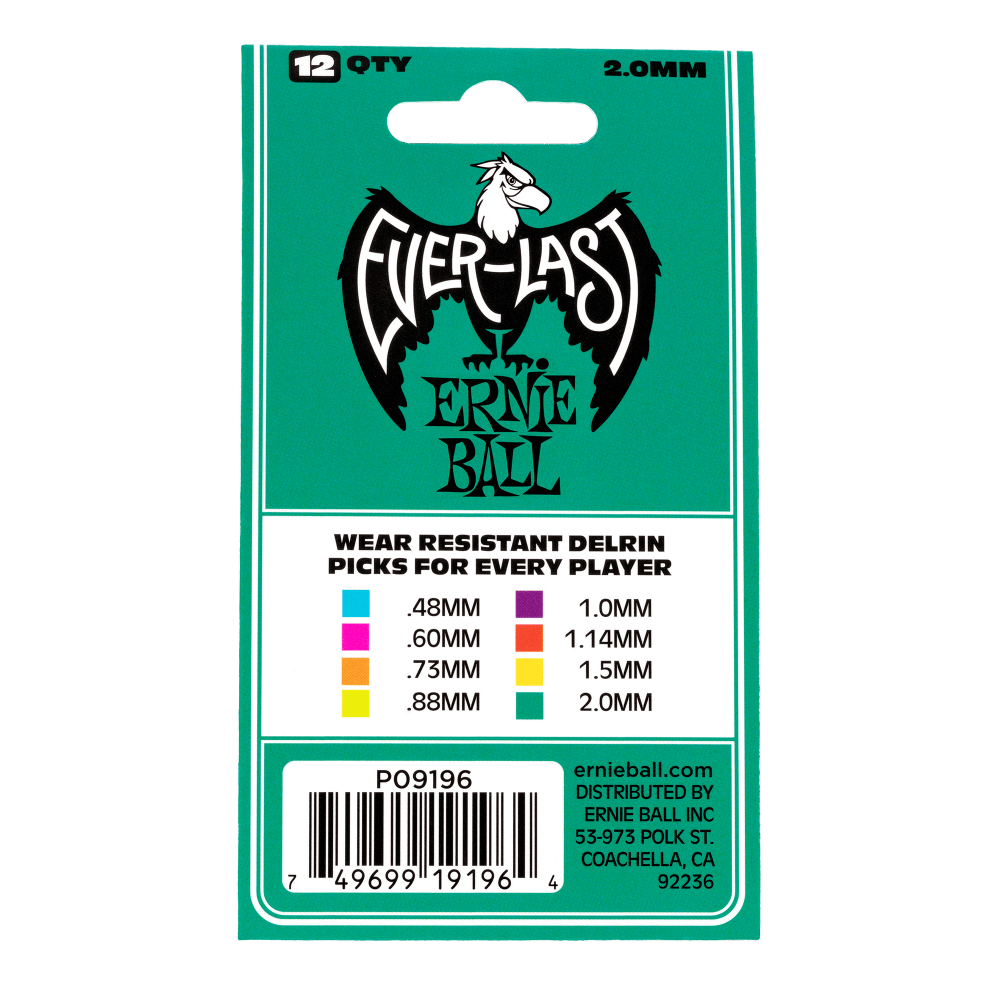 Ernie Ball -  Everlast Picks - 2.0mm Teal - 12 Pack