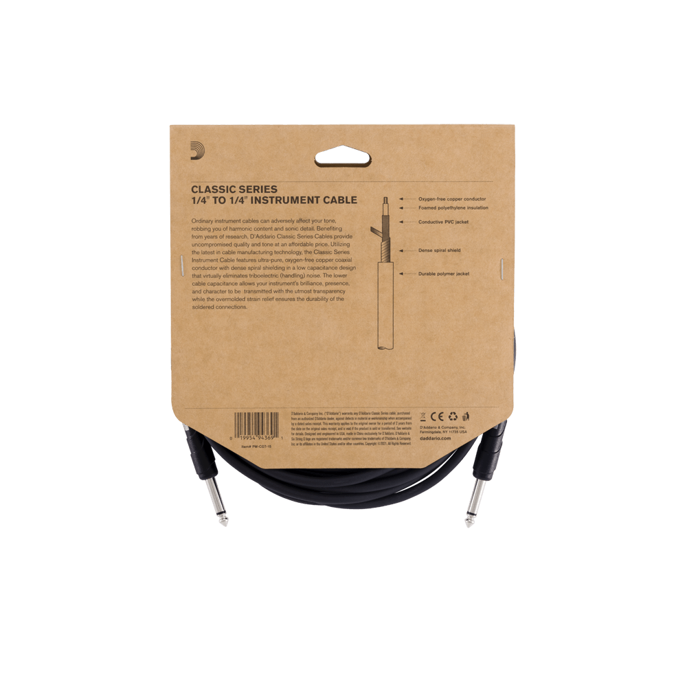 D'Addario - Classic Series Instrument Cable - 15' - PW-CGT-15