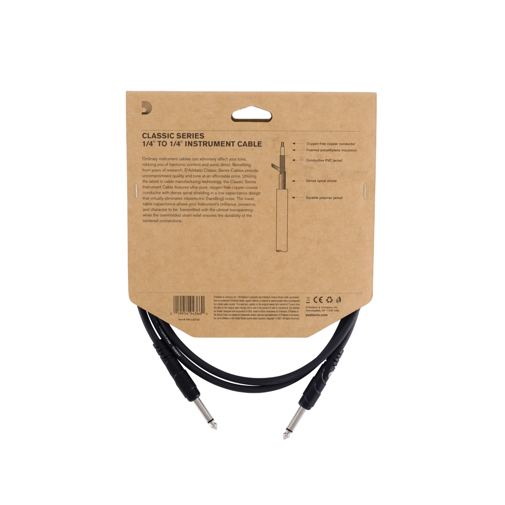 D'Addario - Classic Series Instrument Cable - Straight to Straight, 5ft. - PW-CGT-05