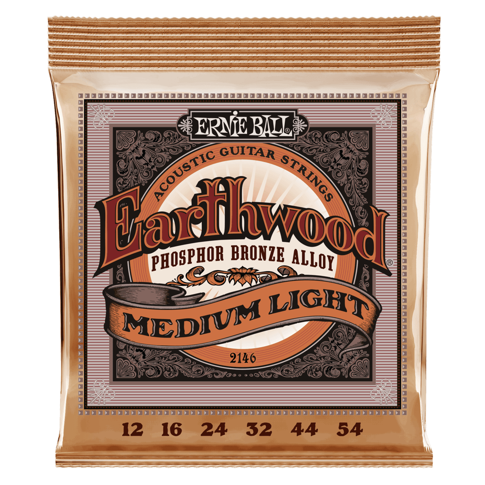 Ernie Ball - Medium Light Earthwood Phosphor Bronze Acoustic Guitar Strings 12-54 Gauge