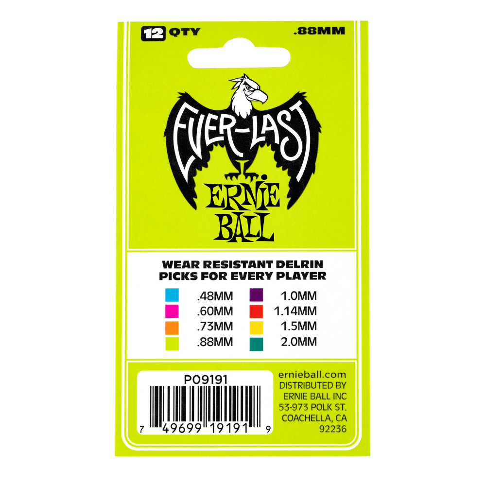 Ernie Ball - Everlast Picks - 0.88mm Green - 12 Pack