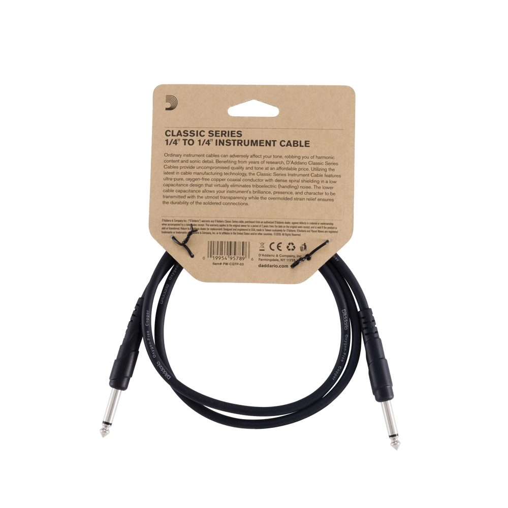 D'Addario - Classic Series Patch Cable - Straight to Straight, 3ft - PW-CGTP-03