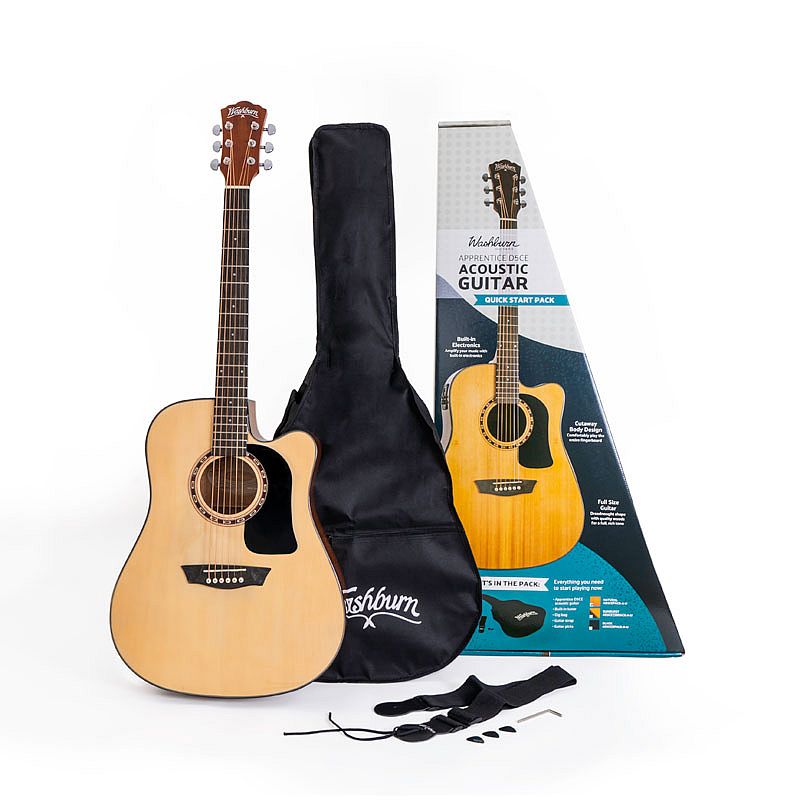 Washburn - Spruce Top Acoustic Guitar Pack With Case, Natural