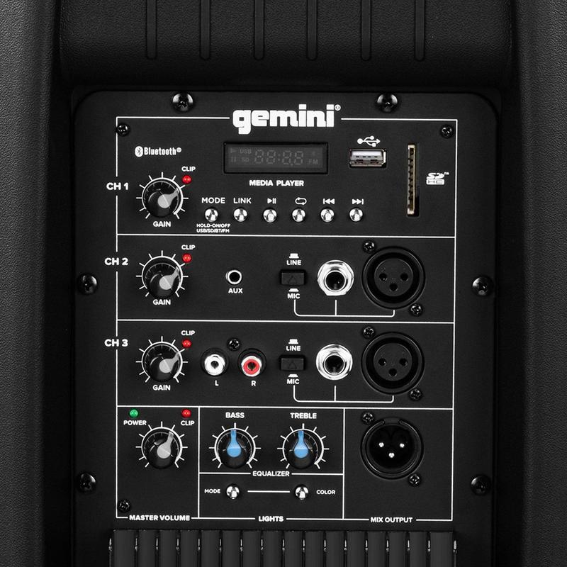 Gemini - 2000 Watt 15” Active Multi-led Bluetooth Loudspeaker With Stand
