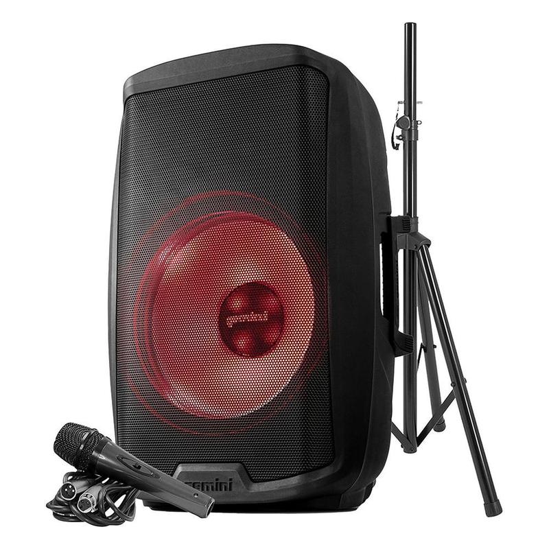 Gemini - 2000 Watt 15” Active Multi-led Bluetooth Loudspeaker With Stand