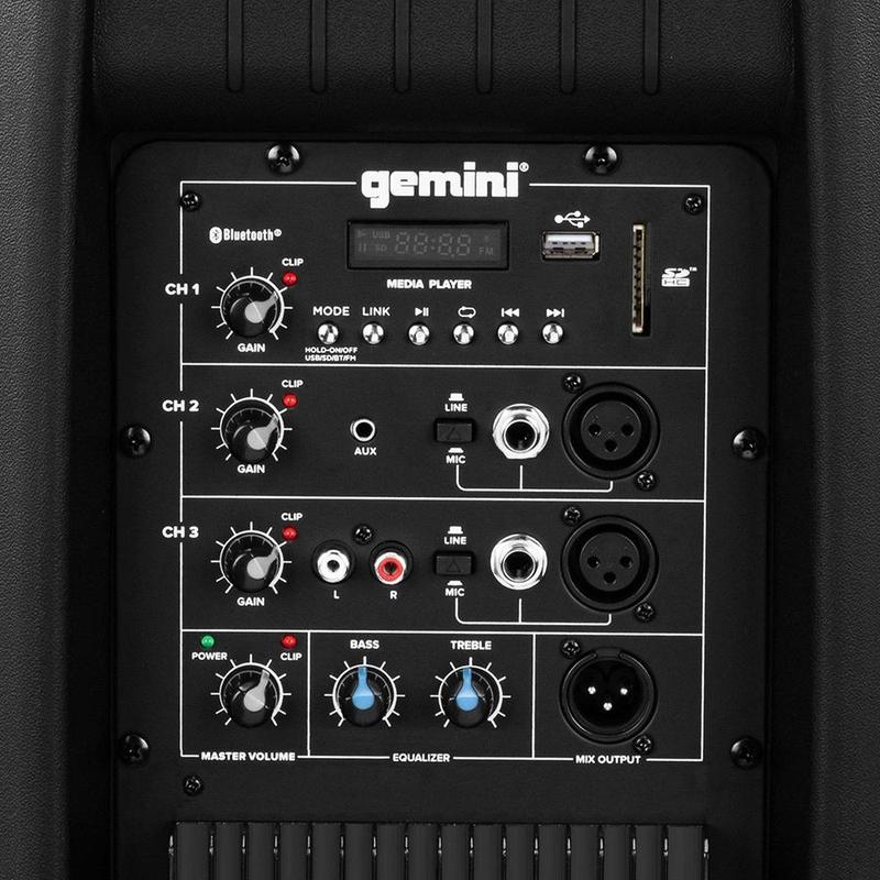 Gemini - 2000 Watt 15” Active Bluetooth Loudspeaker With Stand