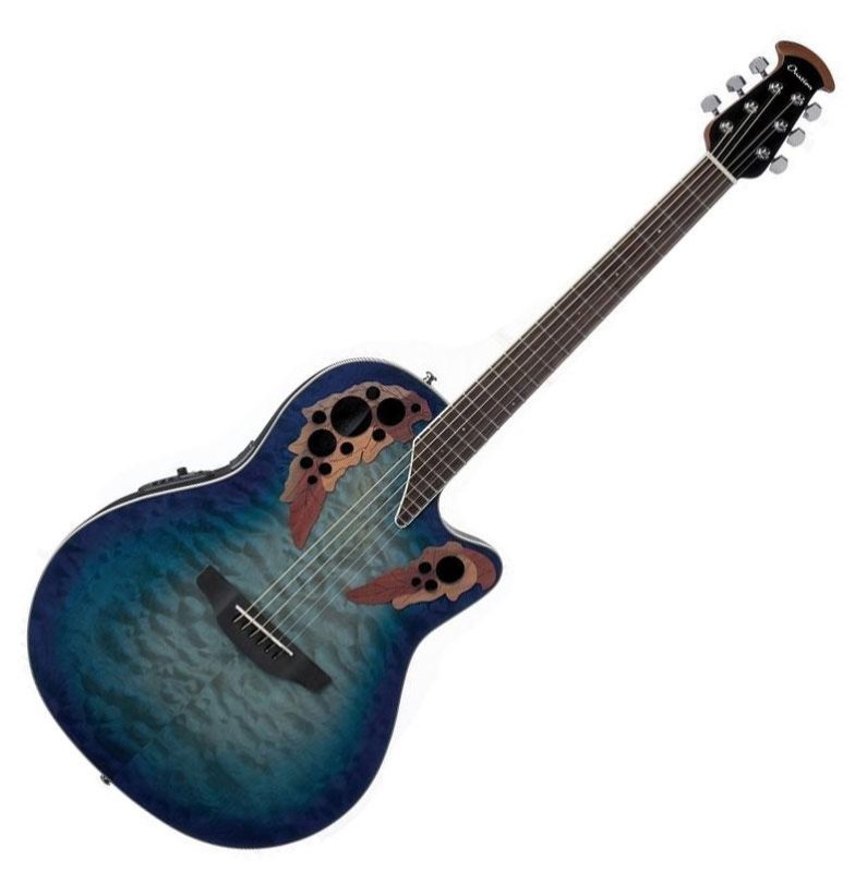 Ovation - Celebrity Elite Exotic Super Shallow Electric / Acoustic Guitar, Caribbean Blue/Natural Burst