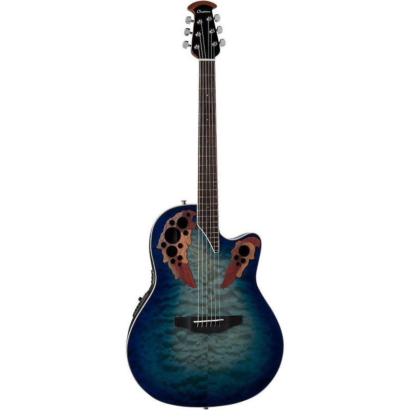 Ovation - Celebrity Elite Exotic Super Shallow Electric / Acoustic Guitar, Caribbean Blue/Natural Burst
