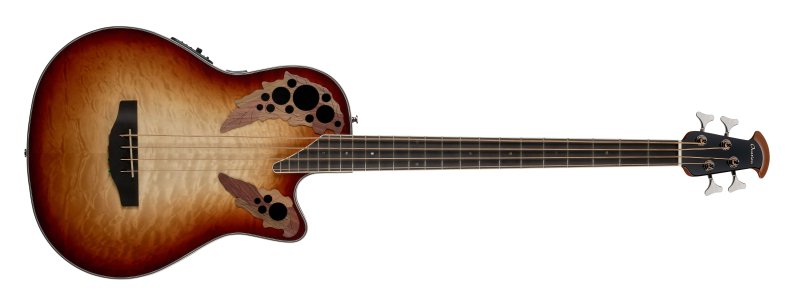 Ovation - Celebrity Elite Exotic Mid Quilt Maple Acoustic / Electric Bass, Cognac Burst / Natural Gloss