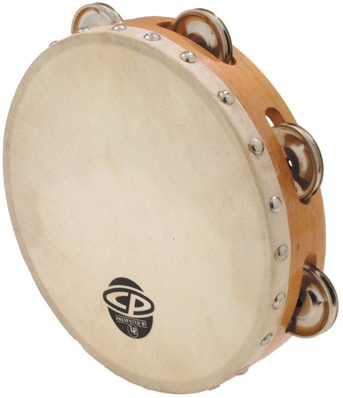 Latin Percussion - 8" Wood Tambourine, Headed, Single Row Jingles