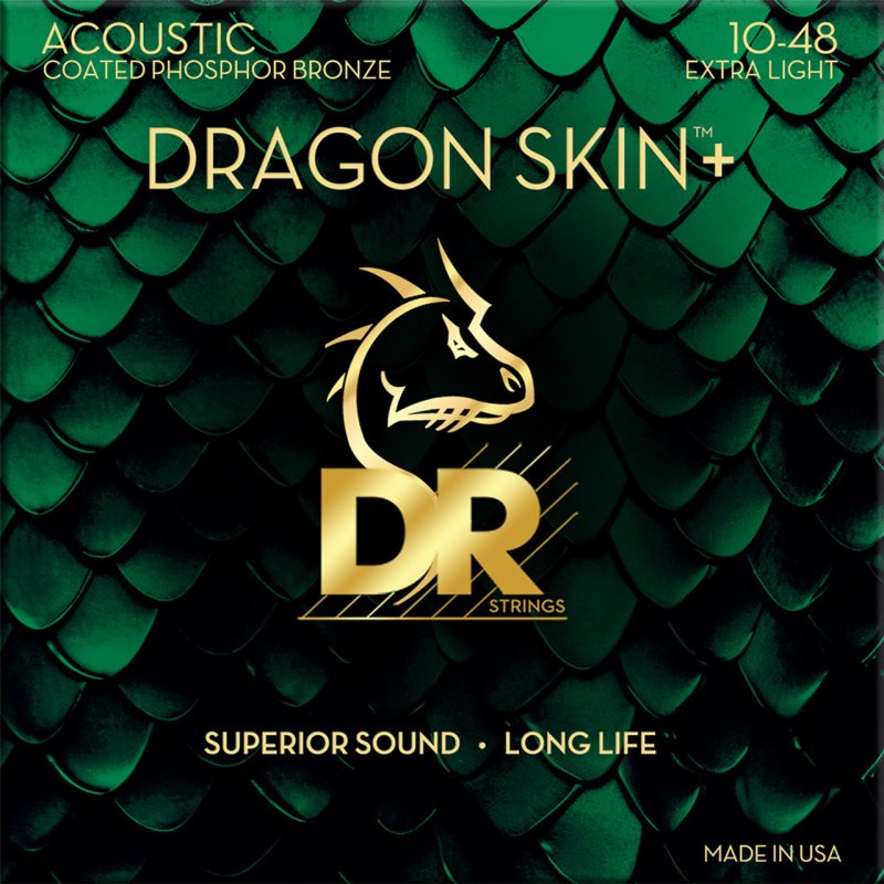 DR Handmade Strings - DRAGON SKIN+ Coated Phosphor Bronze Acoustic Guitar Strings, Extra Light (10-48)