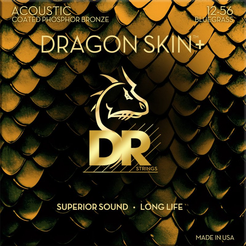 DR Handmade Strings - DRAGON SKIN+ Coated Phosphor Bronze Acoustic Guitar Strings, Bluegrass (12-56)