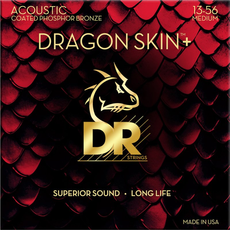 DR Handmade Strings - DRAGON SKIN+ Coated Phosphor Bronze Acoustic Guitar Strings, Medium (13-56)