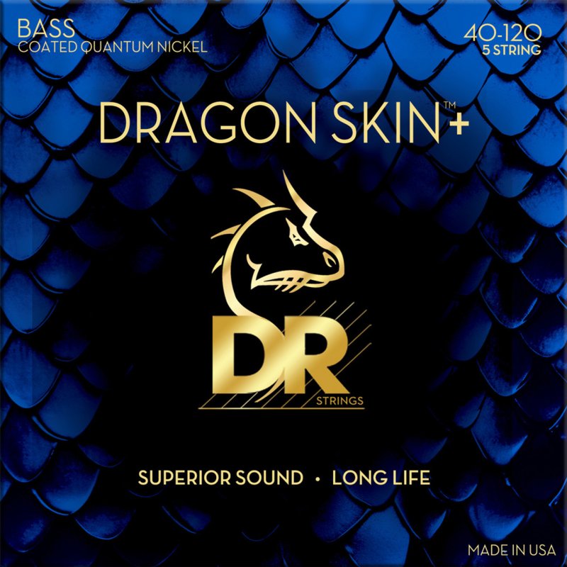 DR Handmade Strings - DRAGON SKIN+ Coated Quantum Nickel 5-String Electric Bass Strings, Light (40-120)