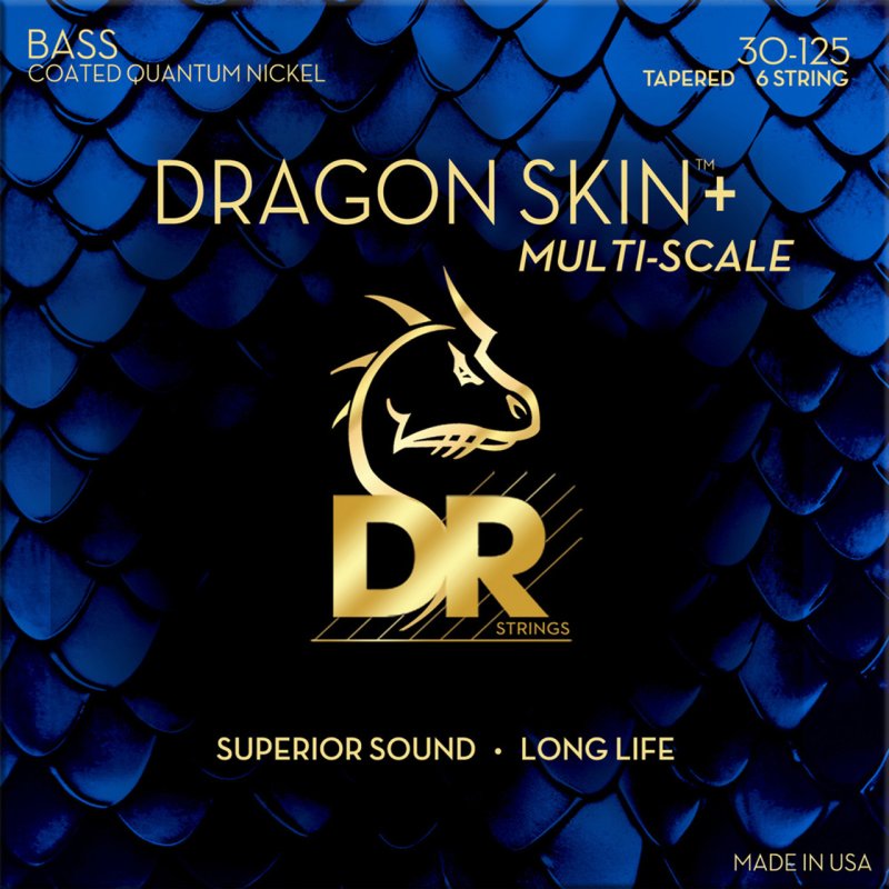 DR Handmade Strings - DRAGON SKIN+ Coated Quantum Nickel 6-String Electric Bass Strings, Medium Multi-Scale (30-125)