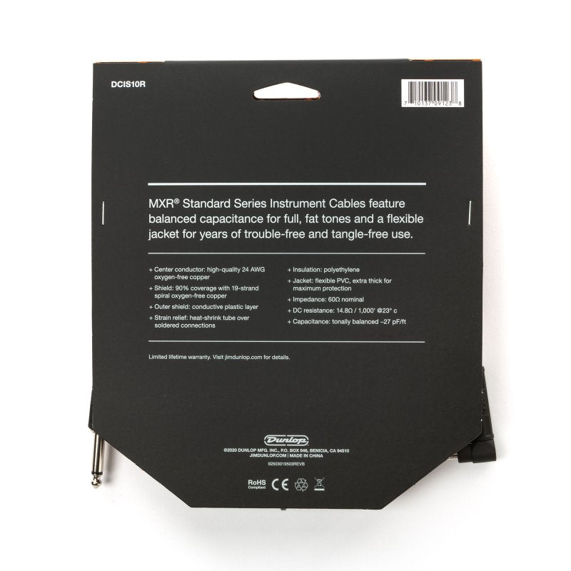 Dunlop - MXR 10 Ft Standard Instrument Cable, Right / Straight