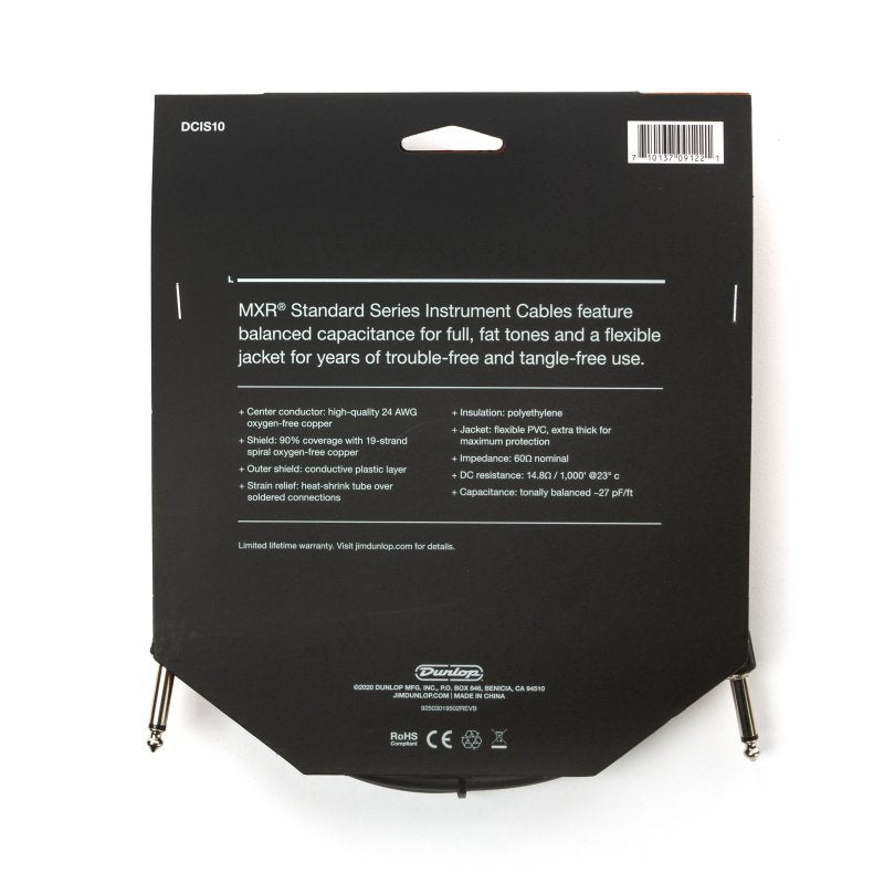 Dunlop - MXR 10' Standard Instrument Cable, Straight / Straight
