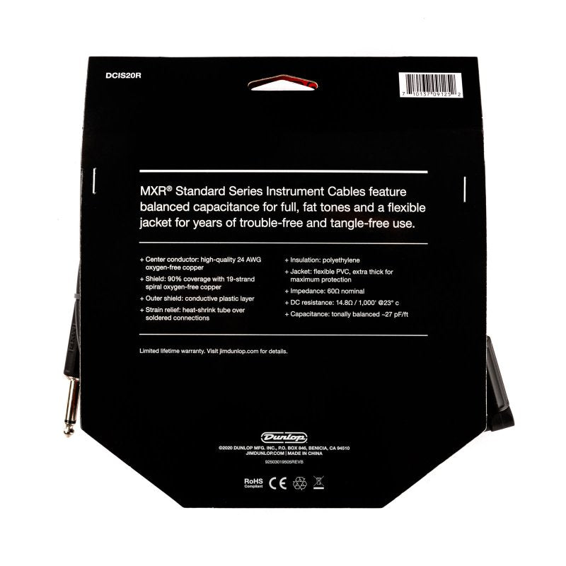 Dunlop - MXR 20 Ft Standard Instrument Cable, Right / Straight