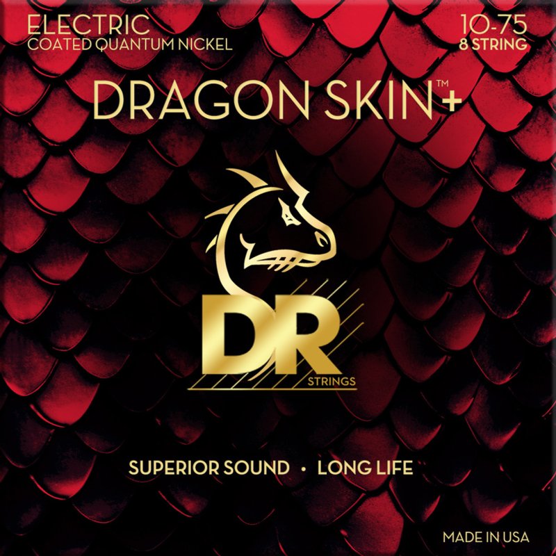 DR Handmade Strings - DRAGON SKIN+ Coated Quantum Nickel Electric Guitar 8 Strings, Medium (10-75)