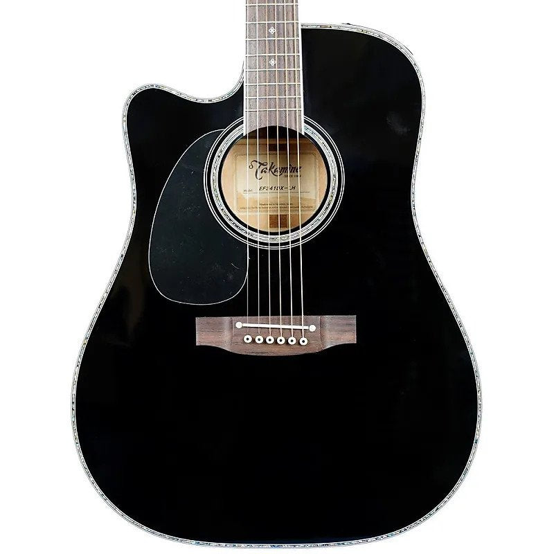 Takamine - Left-Handed Dreadnought Acoustic Electric Guitar With Case, Black