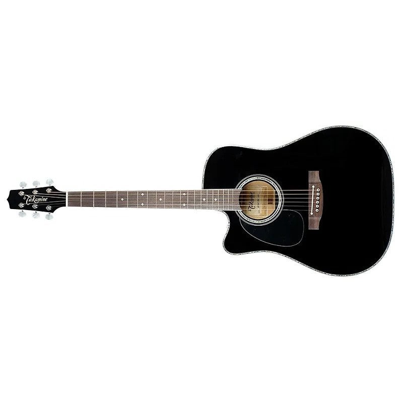 Takamine - Left-Handed Dreadnought Acoustic Electric Guitar With Case, Black
