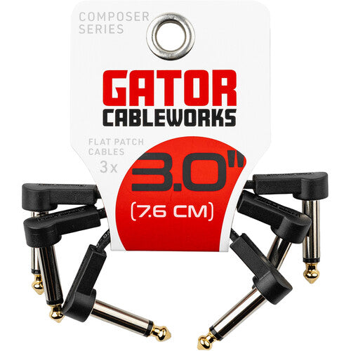 Gator - 3" Composer Flat Patch Cable with Right-Angle 1/4" Male Connectors (3-Pack)