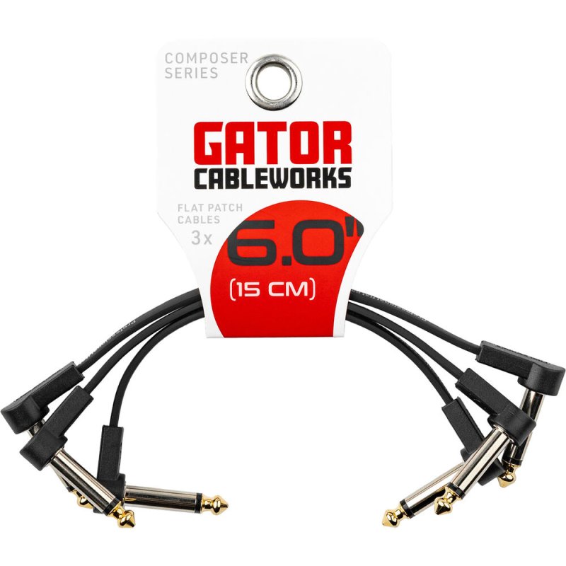 Gator - 6" Composer Flat Patch Cable with Right-Angle 1/4" Male Connectors (3-Pack)