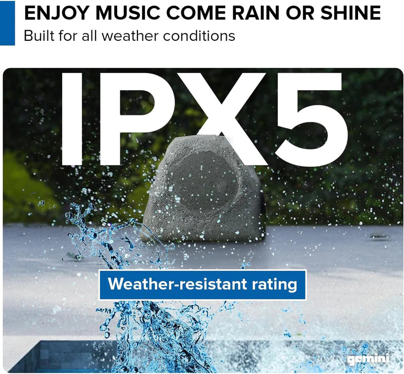 Gemini - Portable Solar Bluetooth Rock Speaker, Weather-Resistant, Multi-Link, Wireless & LED Lighting (Pair)
