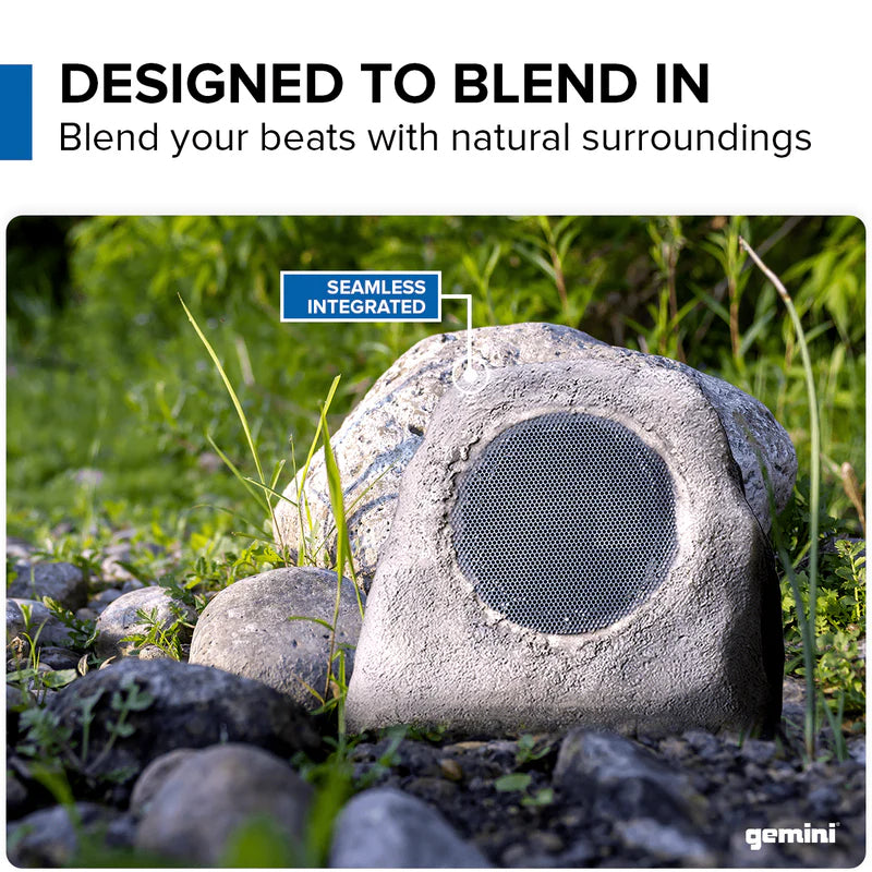 Gemini - Portable Solar Bluetooth Rock Speaker, Weather-Resistant, Multi-Link, Wireless & LED Lighting