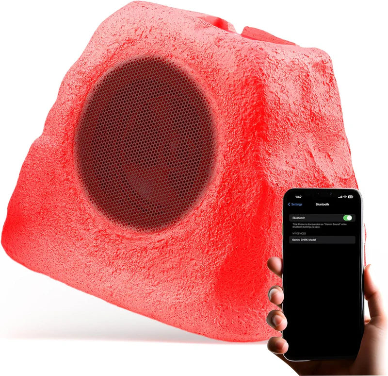 Gemini - Portable Solar Bluetooth Rock Speaker, Weather-Resistant, Multi-Link, Wireless & LED Lighting
