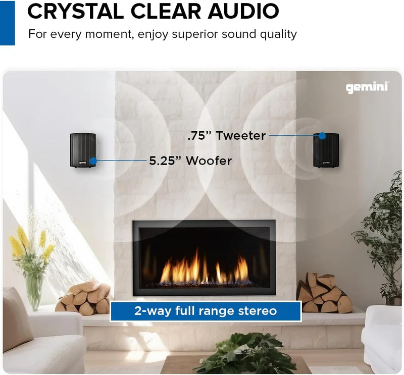 Gemini - 5.25" 150W Powerful Bass Waterproof Bluetooth Wall & Ceiling Mount Wired Speakers (Pair)