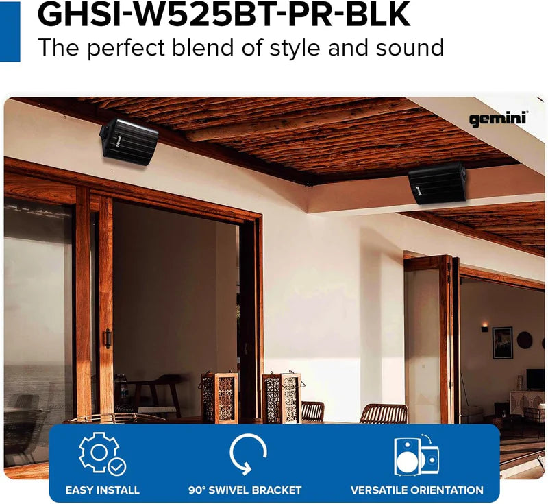 Gemini - 5.25" 150W Powerful Bass Waterproof Bluetooth Wall & Ceiling Mount Wired Speakers (Pair)