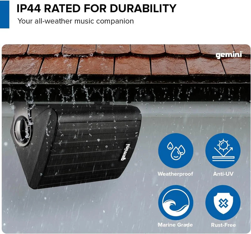 Gemini - Outdoor Bluetooth Speakers  - Daisy Chain Capable, IP44 Waterproof, Wall Mountable, Black (Pair)