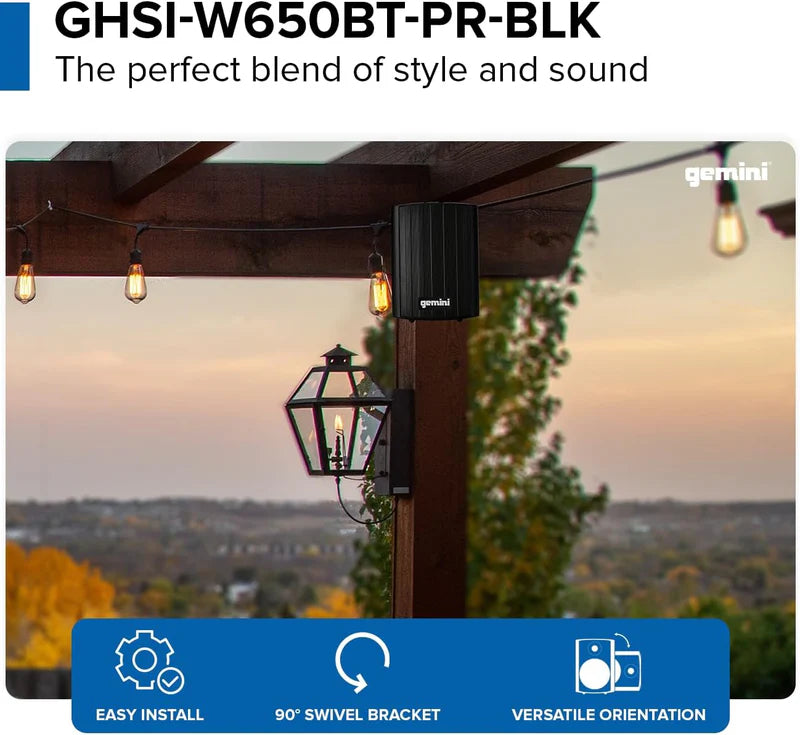 Gemini - Outdoor Bluetooth Speakers  - Daisy Chain Capable, IP44 Waterproof, Wall Mountable, Black (Pair)